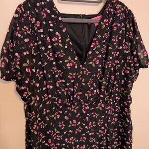 Betsy Johnson cherries on black sheer maxi dress 18 EUC cottagecore academia